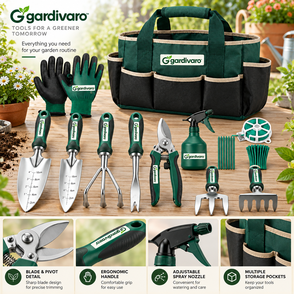 Gardivaro™ Garden Tool Set - garden lifestyle and features
