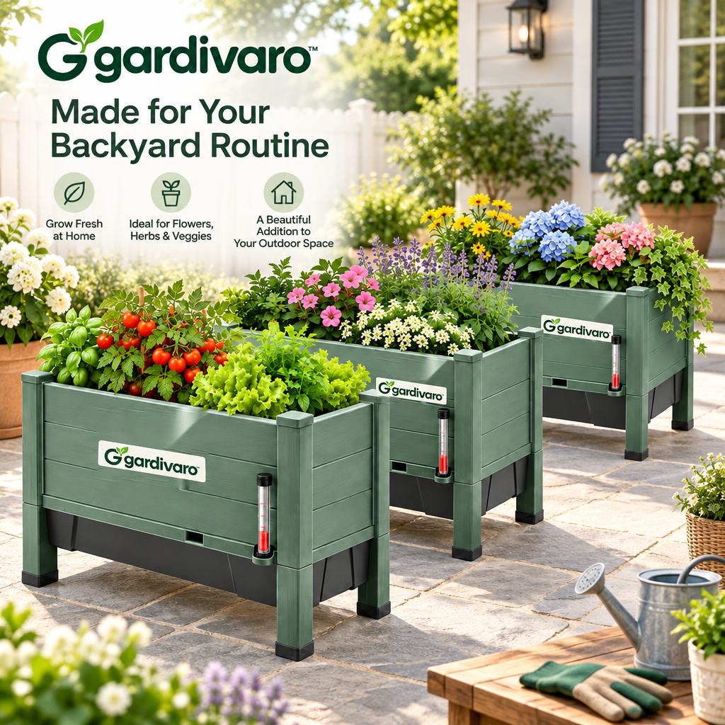 Gardivaro™ Self-Watering Planter Box Set - garden lifestyle and features