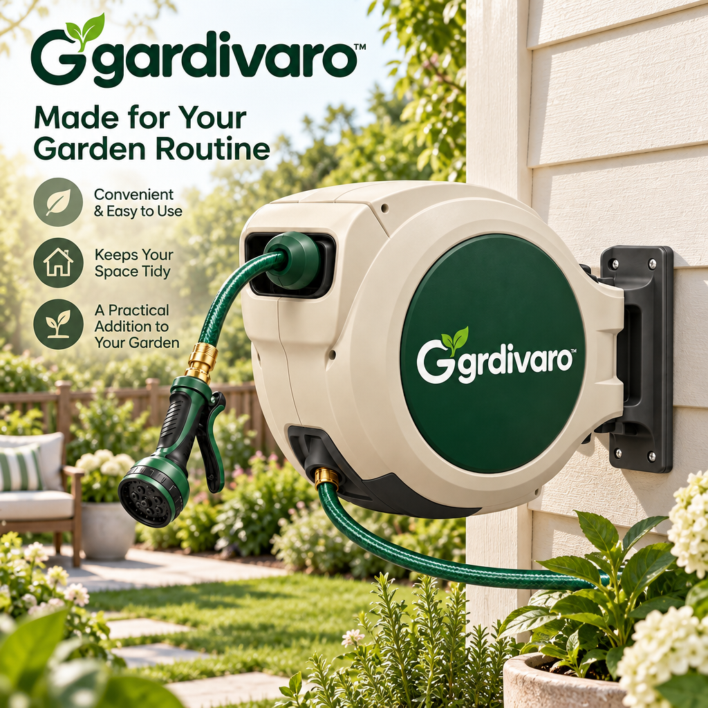 Gardivaro™ Retractable Garden Hose Reel - garden lifestyle and features