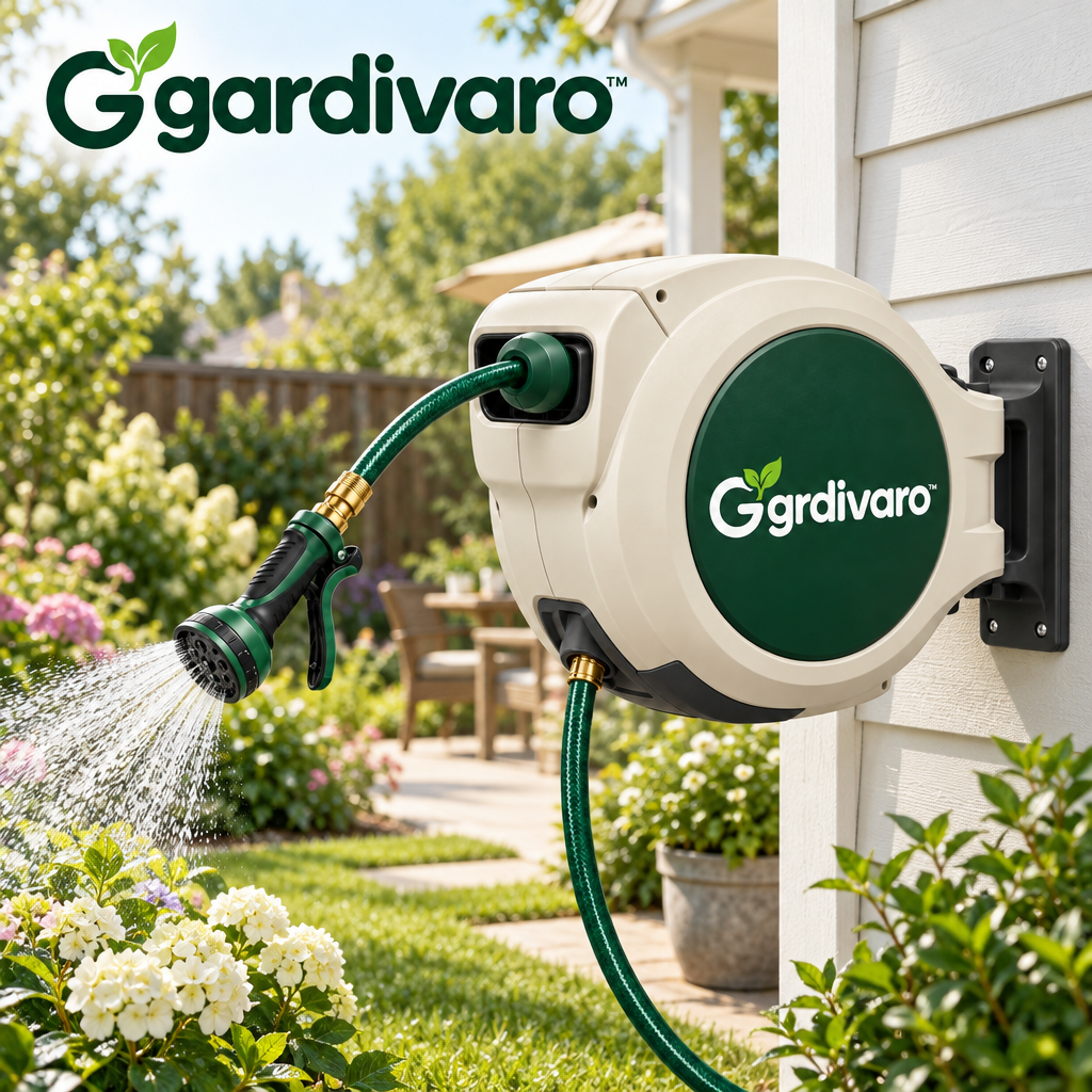Gardivaro™ Retractable Garden Hose Reel - garden lifestyle and features