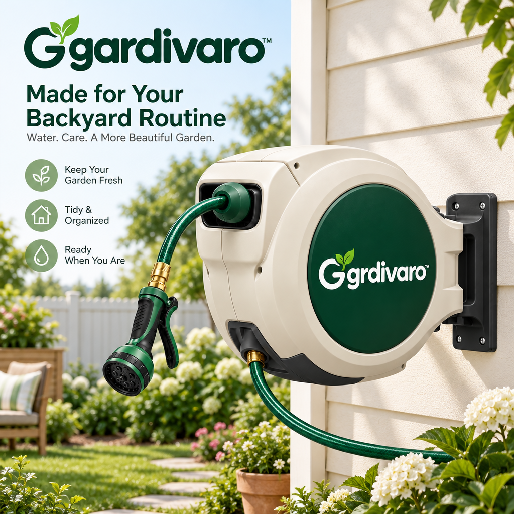 Gardivaro™ Retractable Garden Hose Reel - garden lifestyle and features
