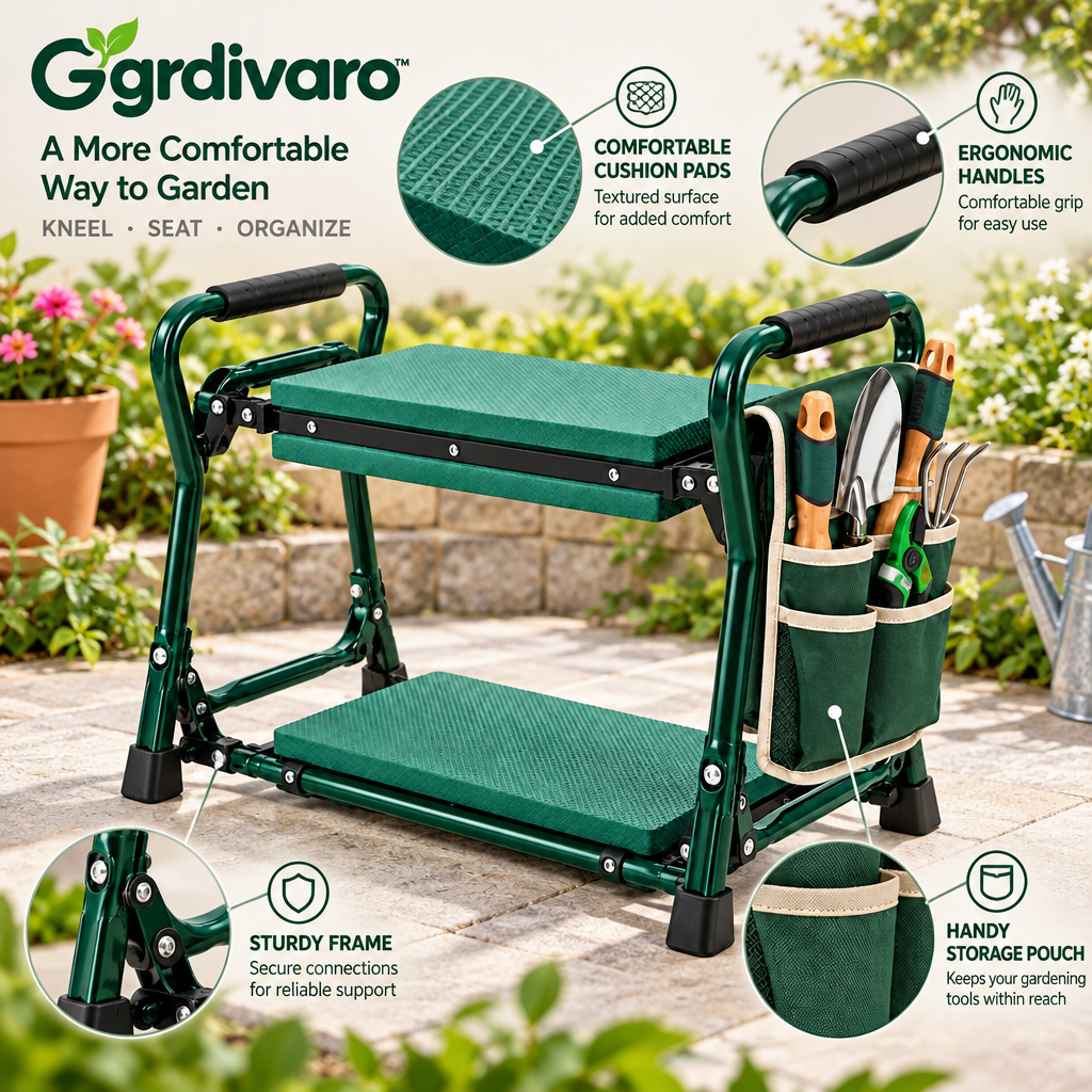 Gardivaro™ 2-in-1 Folding Garden Kneeler & Seat - garden lifestyle and features