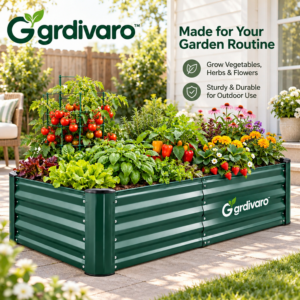 Gardivaro™ Raised Garden Bed - garden lifestyle and features