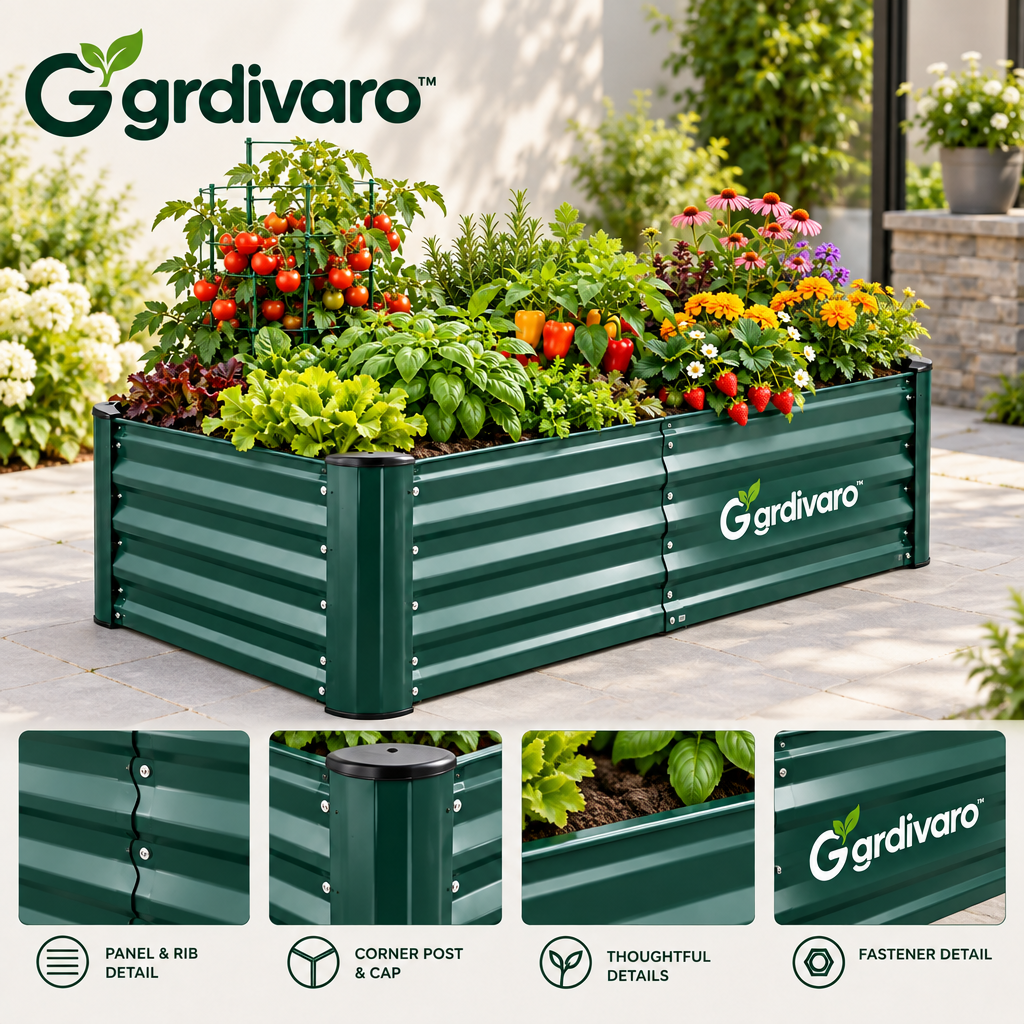 Gardivaro™ Raised Garden Bed - garden lifestyle and features