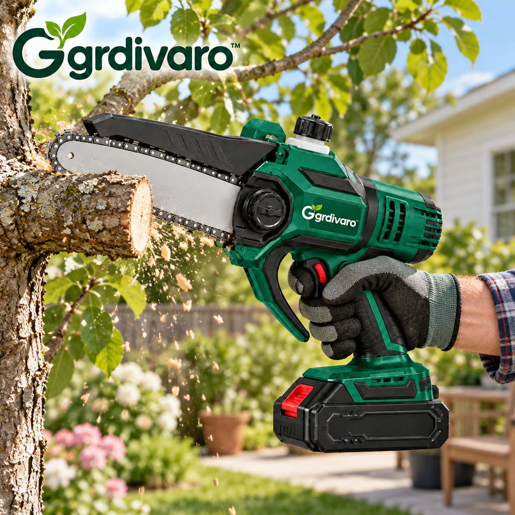 Gardivaro™ Cordless Mini Pruning Chainsaw - garden lifestyle and features