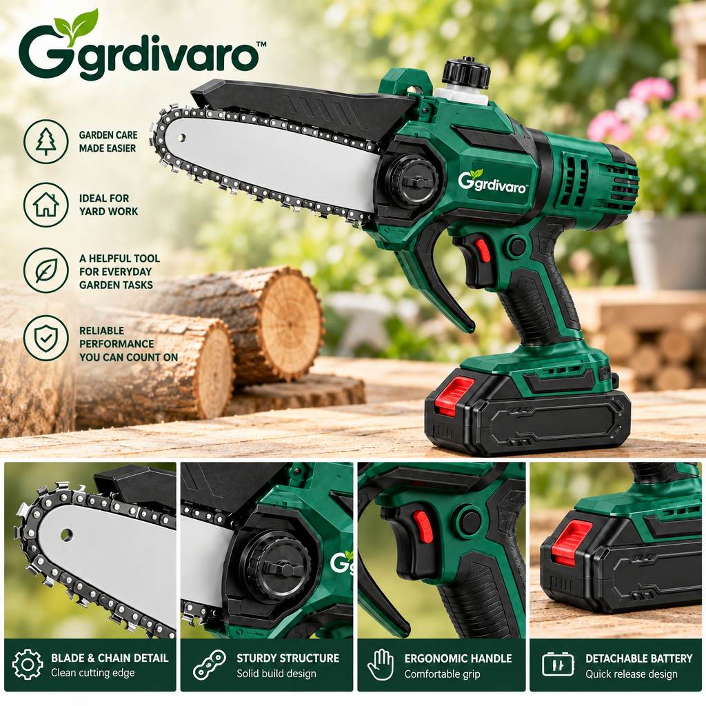 Gardivaro™ Cordless Mini Pruning Chainsaw - garden lifestyle and features