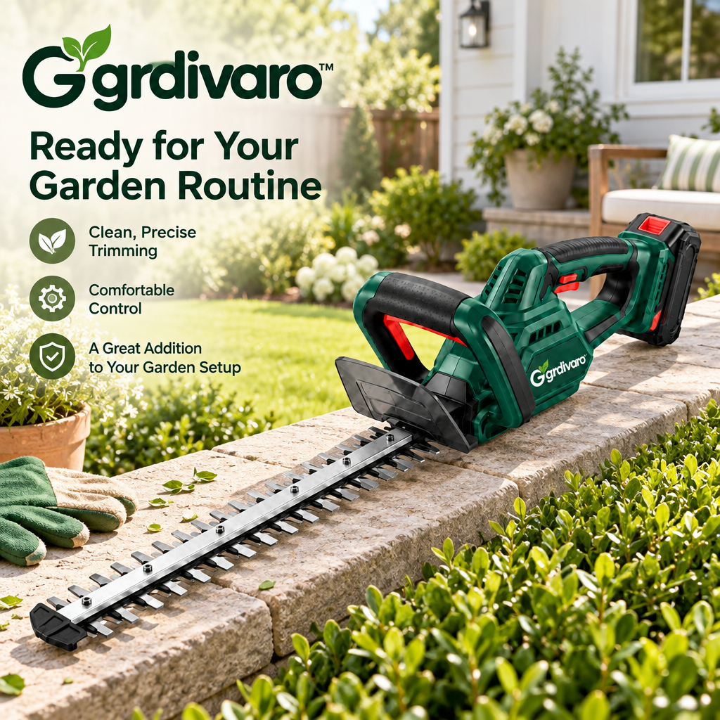 Gardivaro™ Cordless Hedge Trimmer - garden lifestyle and features