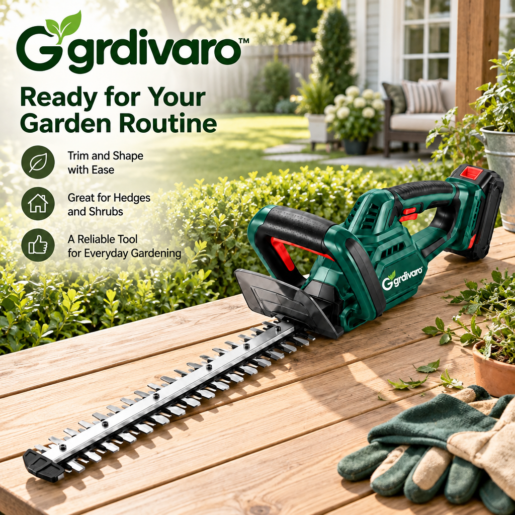 Gardivaro™ Cordless Hedge Trimmer - garden lifestyle and features